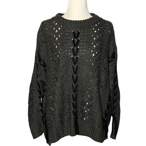 𝅺Cloth Grey Open Knit Black Knit Detail Long Sleeve Sweater Size M